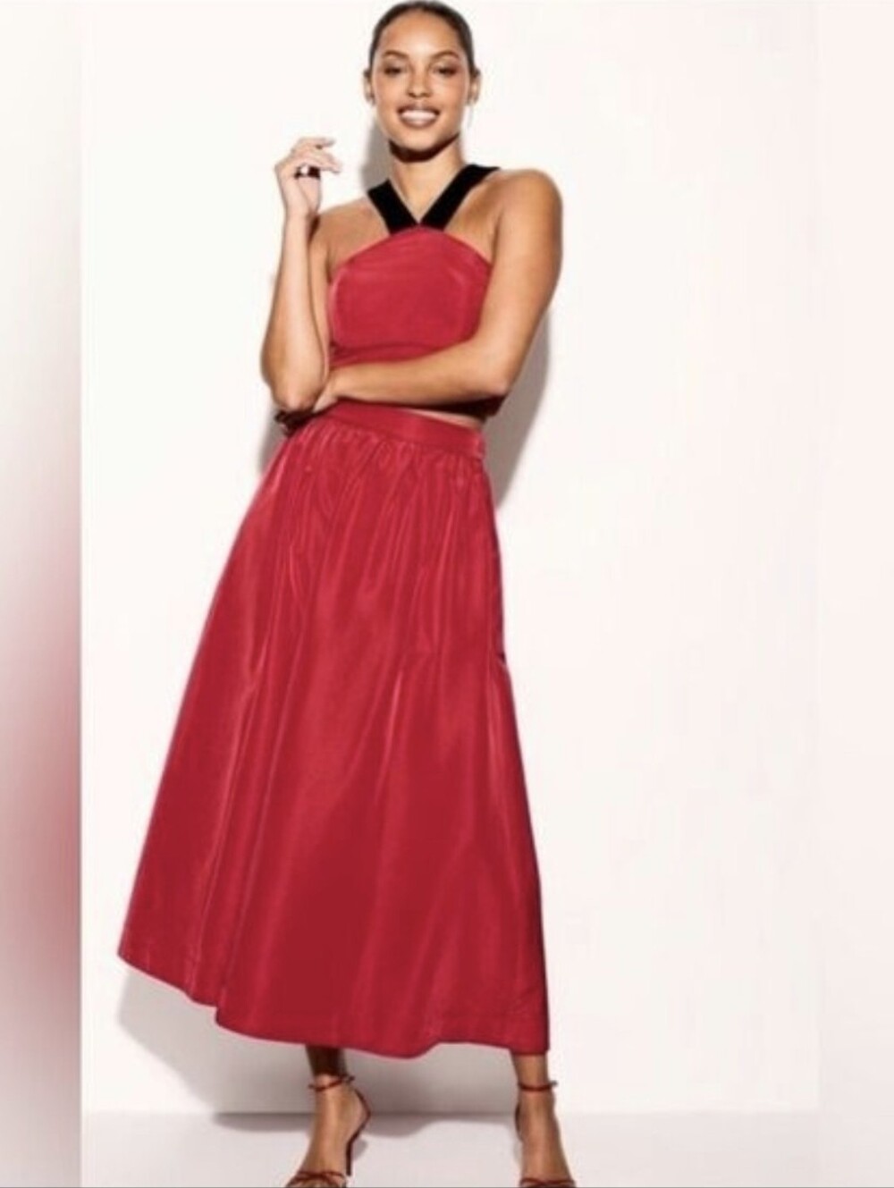 The Occasion by Old Navy High-Waisted Taffeta Midi Skirt, Aurora Red, 2X